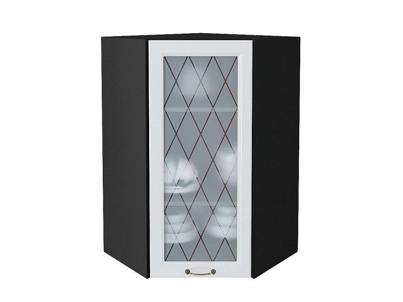 920*600*600 Шкаф верхний угловой остекленный Ницца Белый Graphite