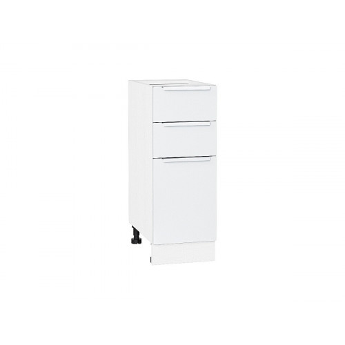 816*300* Шкаф нижний с 3-мя ящиками Фьюжн Silky White Белый